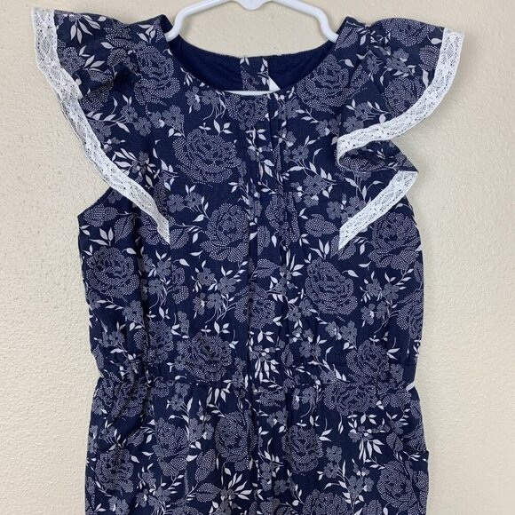 Janie & Jack Girls 3 3T Romper Jumpsuit Navy Blue Ruffle Summer Spring - Picture 4 of 16